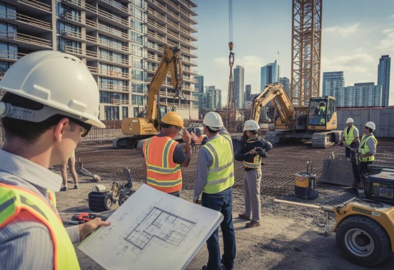 Men talking at a construction site ELJ Contracting